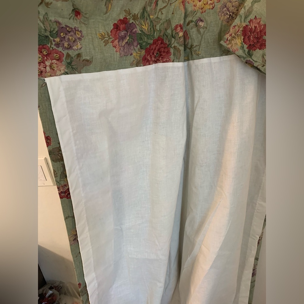 Custom Made Lined Sage Green Floral French Country Linen Curtains-51” W x90”L - Picture 4 of 7